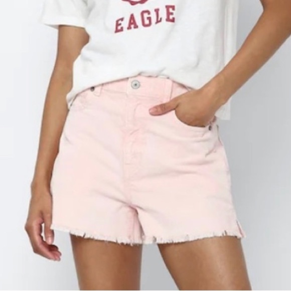 American Eagle Outfitters Pants - NWT American Eagle Pink Corduroy Frayed Hem High Rise Stretch Mom Shorts, Size 8